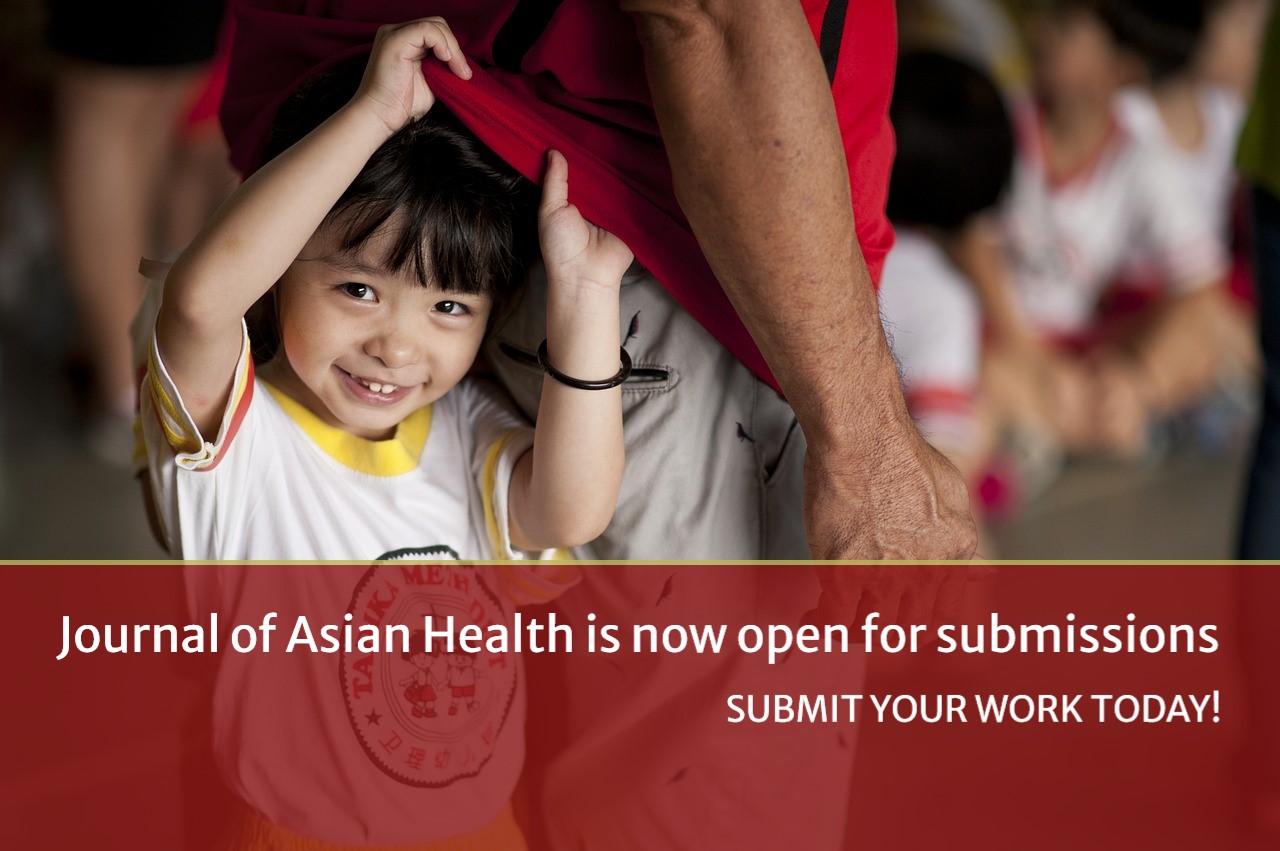 main page image with the text "Journal of Asian Health is now open for submissions. Submit your work today!"